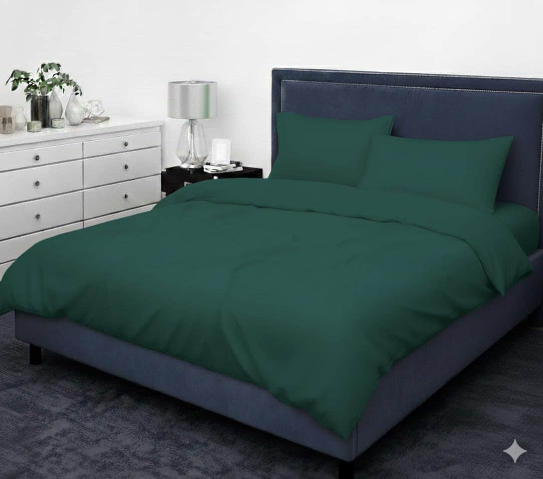 Luxury Duvet Cover 100% Cotton | King Size (240x220 cm) | Cool and Attractive Green Color | 3 Piece Set with 2 Pillow Cases | Comfortable and Soft for Modern Bedroom