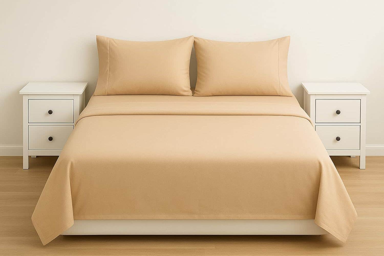 Single Bed Sheet 100% Cotton Luxury Solid 120cm (3 Piece) – Soft and Breathable Flat Sheet with 2 Pillow Cases 50x70cm – (Camel)