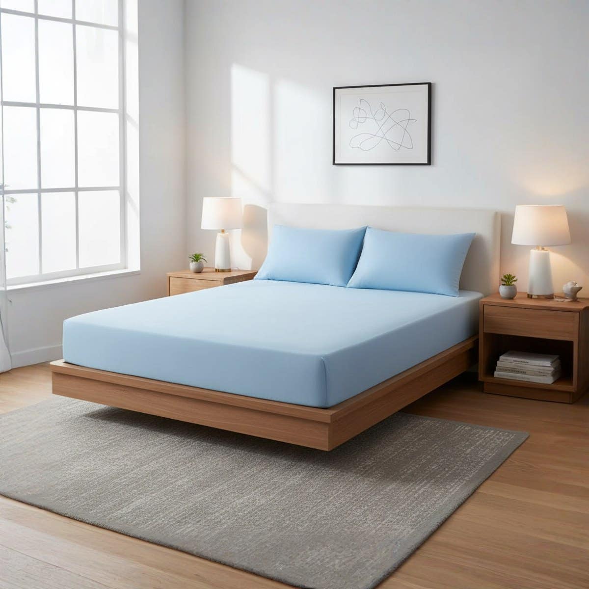 Fitted Sheet Set Of 3 Pcs, Cotton, Light Blue, 120x200 cm Cotton Fitted Sheet Soft Cotton Sheet Breathable Bed Sheet Skin Friendly Bed Sheet