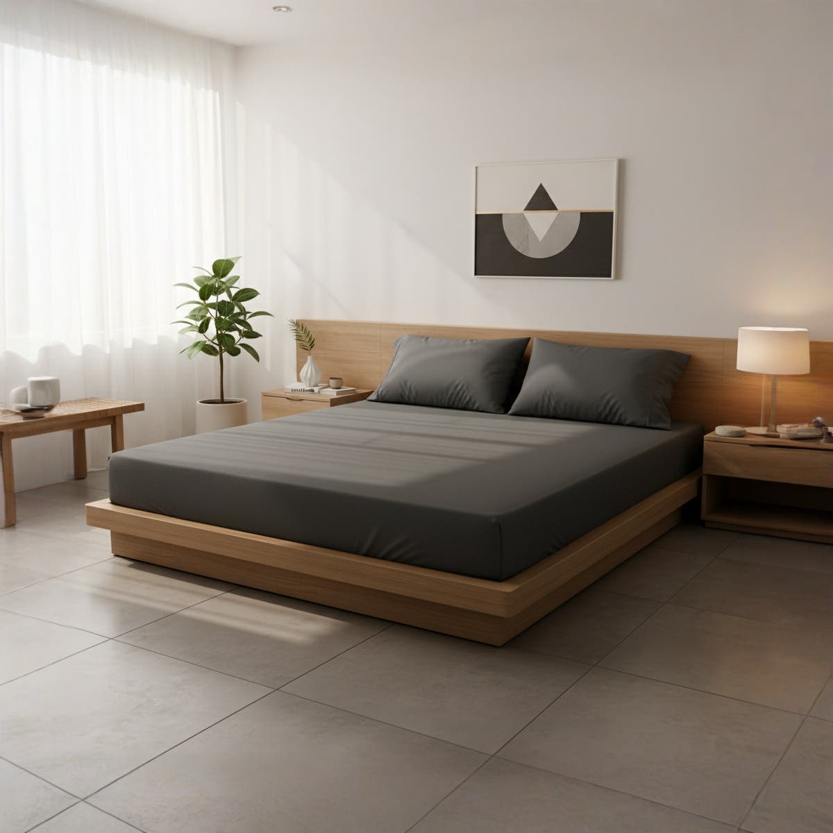 Hamleys Hotel Grade Elastic Fitted Bed Sheet Set 3 Pieces (Charcoal, 2m x 2m x 30cm)