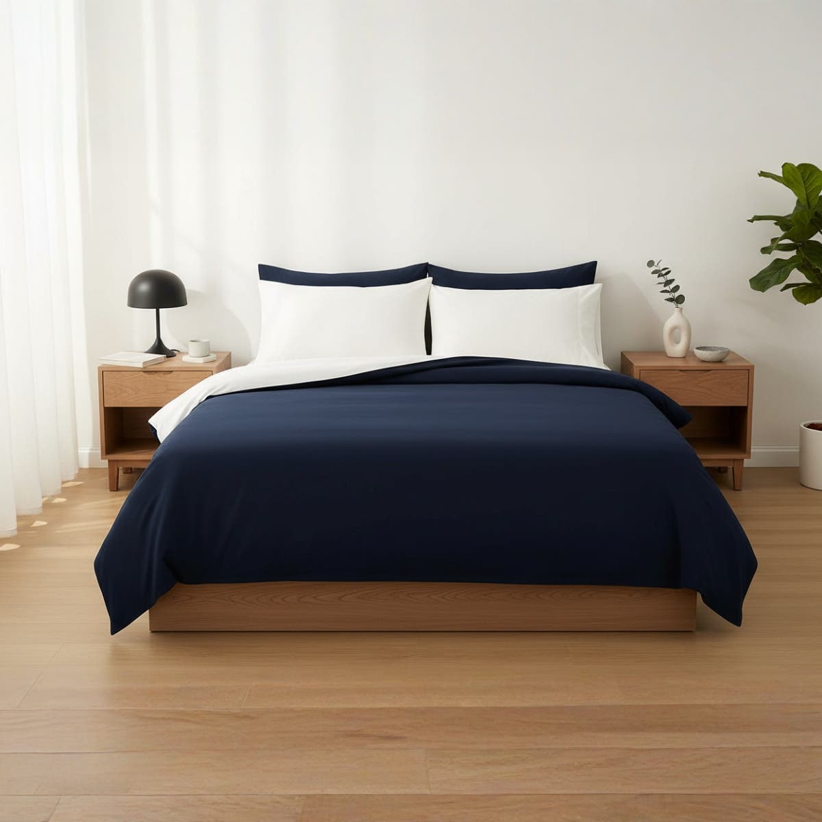 Single Bed flat Sheet 100% Cotton Luxury Solid 160cm (3 Piece) – Soft and Breathable Flat Sheet with 2 Pillow Cases 50x70cm – (Navy Blue)