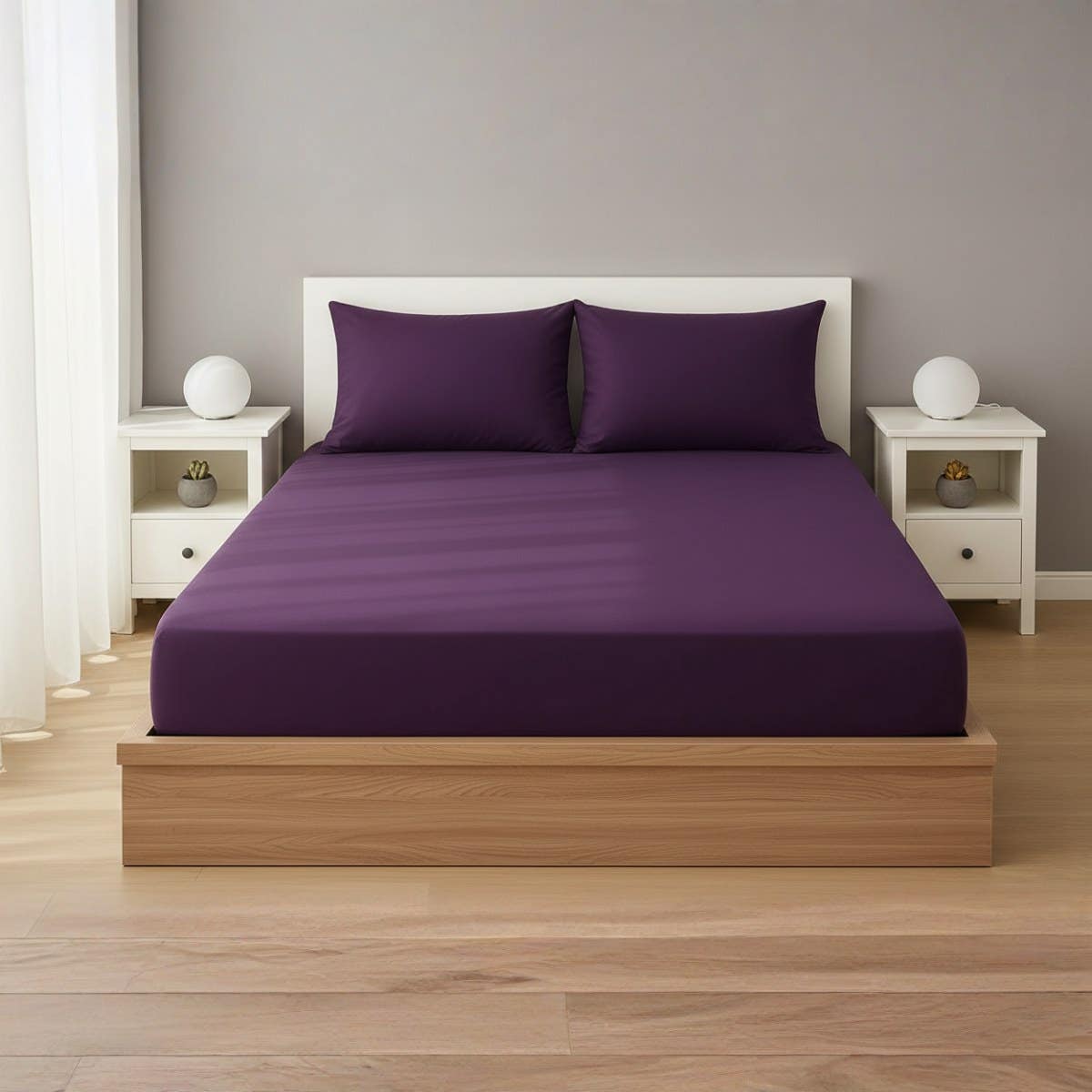 Luxury Fitted Sheet with Elastic 100% Cotton, Mauve, 30 cm Depth, 160 cm, 2 Pillow Cases 50x70cm, 3 Pieces, Suitable for Thick Mattresses