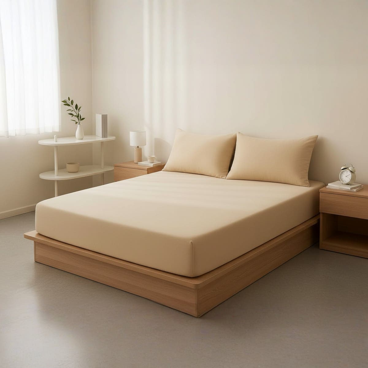 Luxurious Beige Bed Sheet Set - 180x200cm Fitted Sheet with 2 Pillow Cases