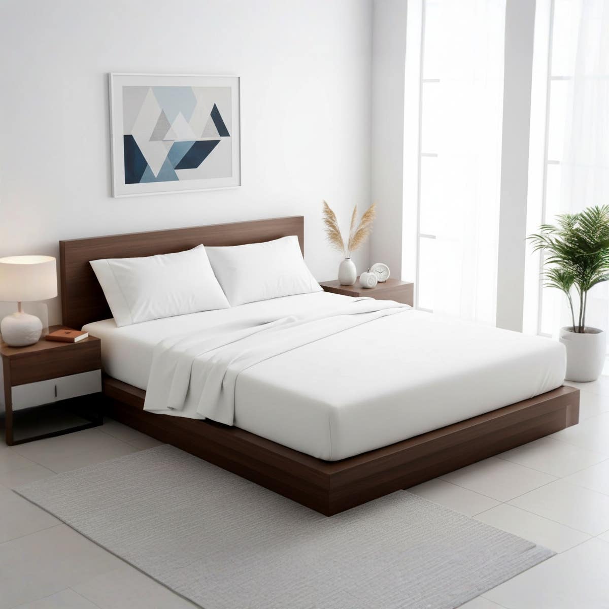 Luxury White Fitted Bed Sheet Set | 3-Piece, Size100*200*30cm, Soft Breathable Fabric | 2 Pillowcases | Wrinkle-Free | Elastic Edges