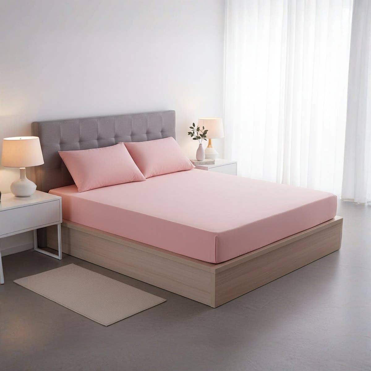 Soft Cotton Fitted Sheet Set | Pink Onion | 180x200cm | 3-Piece + 2 Pillow Cases
