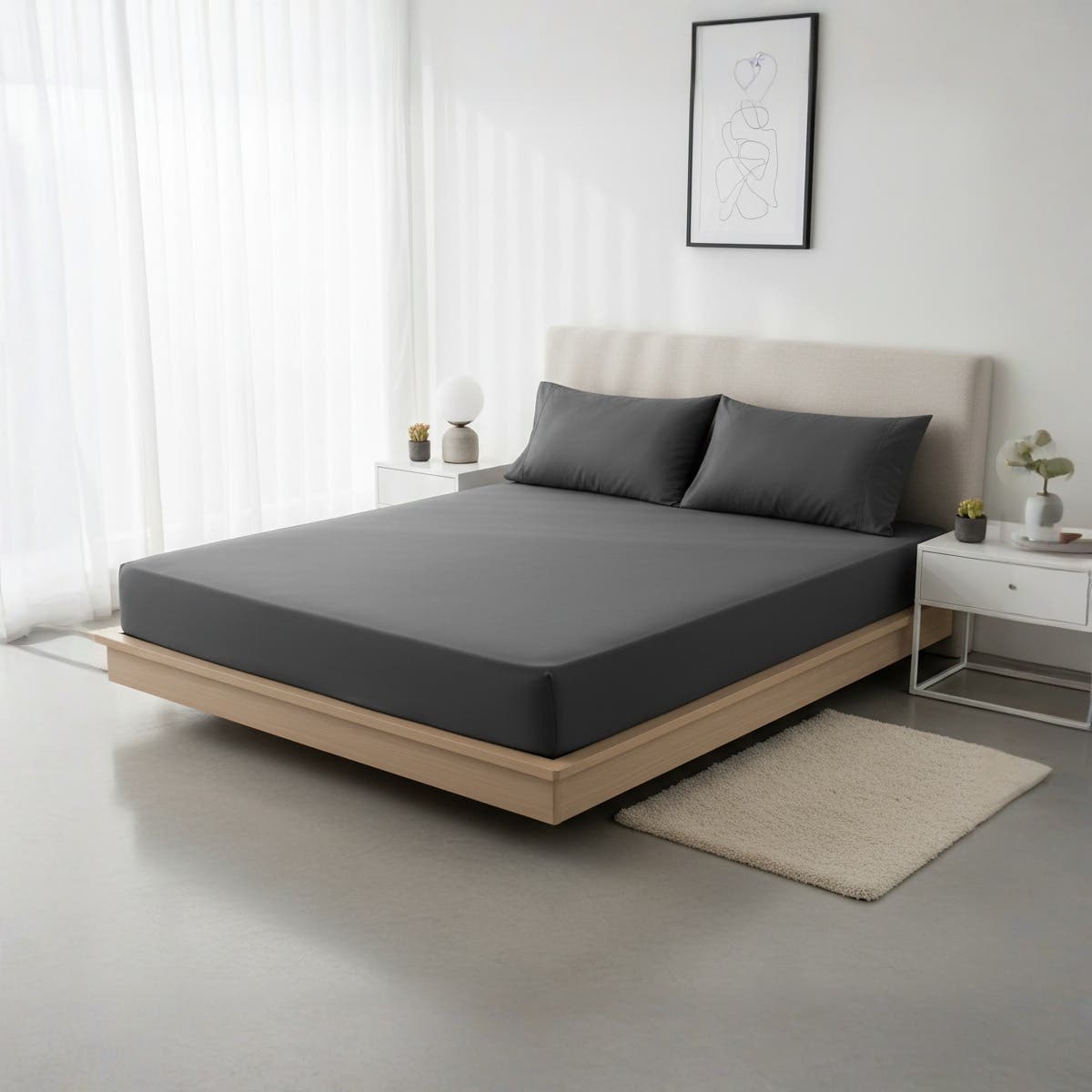Hotel Grade Charcoal Fitted Sheet Set 3 Pieces - Cotton/Polyester - 100x200cm