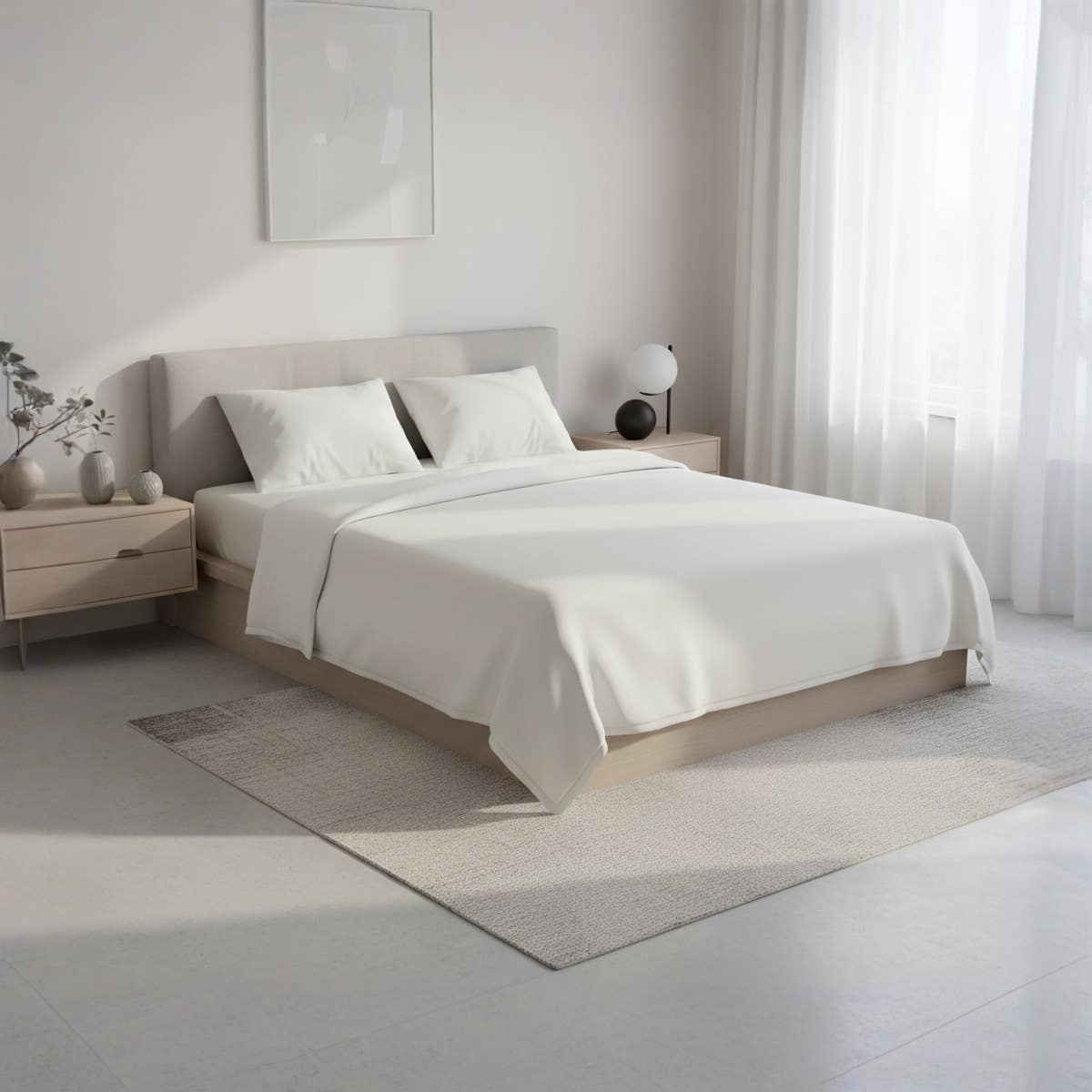 Luxury Cotton flat  Sheet Set - White - 200cm x 200cm -