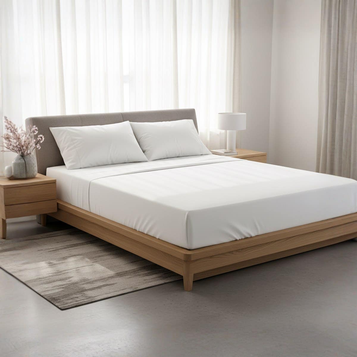 Luxury Cotton Fitted Sheet, White, 160x200cm, Deep Pocket - Modern Platform Beds