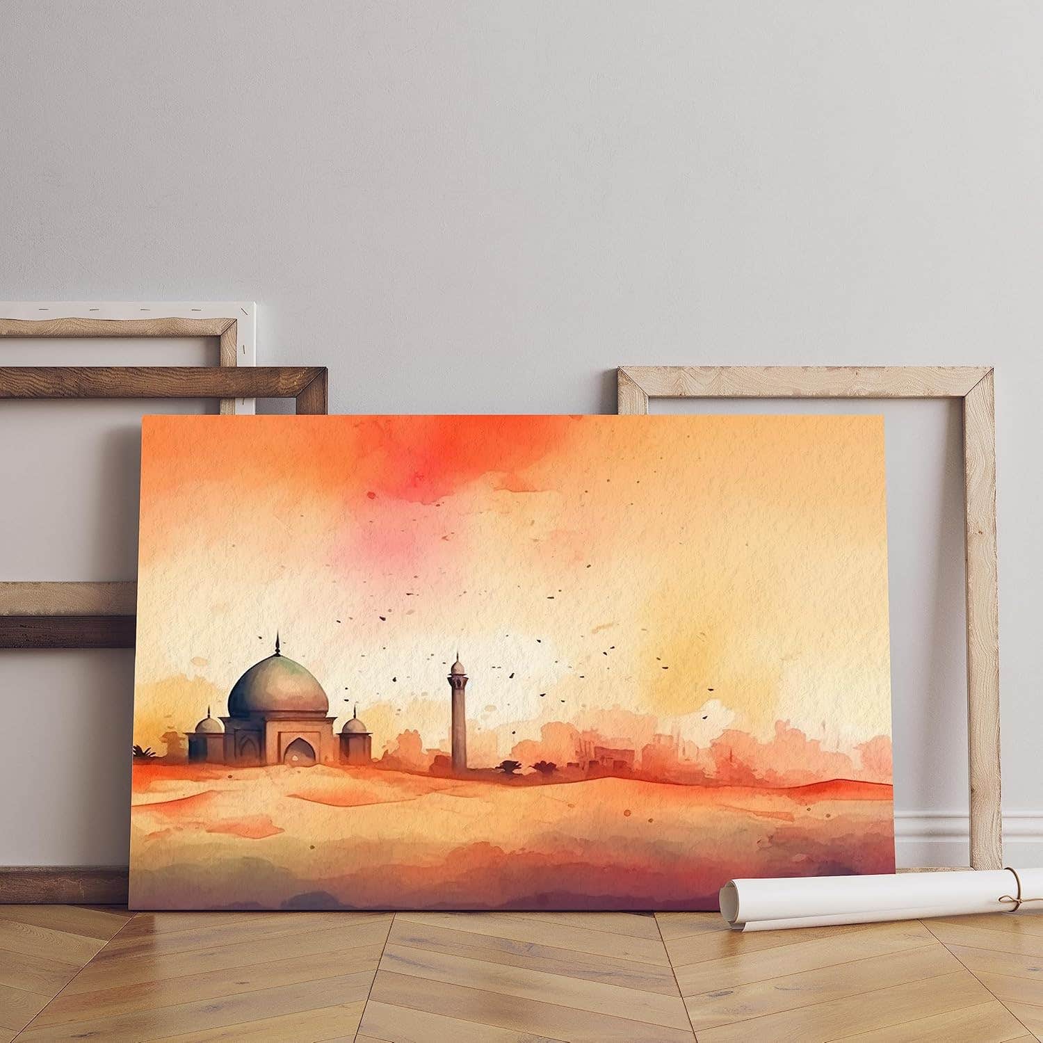 Home Gallery abstract mosque desert watercolor background paper ramadan eid Printed Canvas wall art 90x60 cm