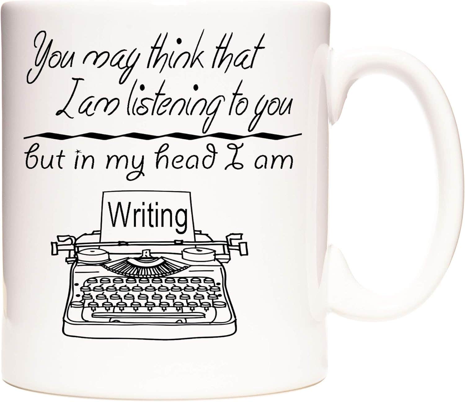 KAZMUGZ Writer's Ceramic Mug - Typewriter Design, White, 312g, Microwave Safe