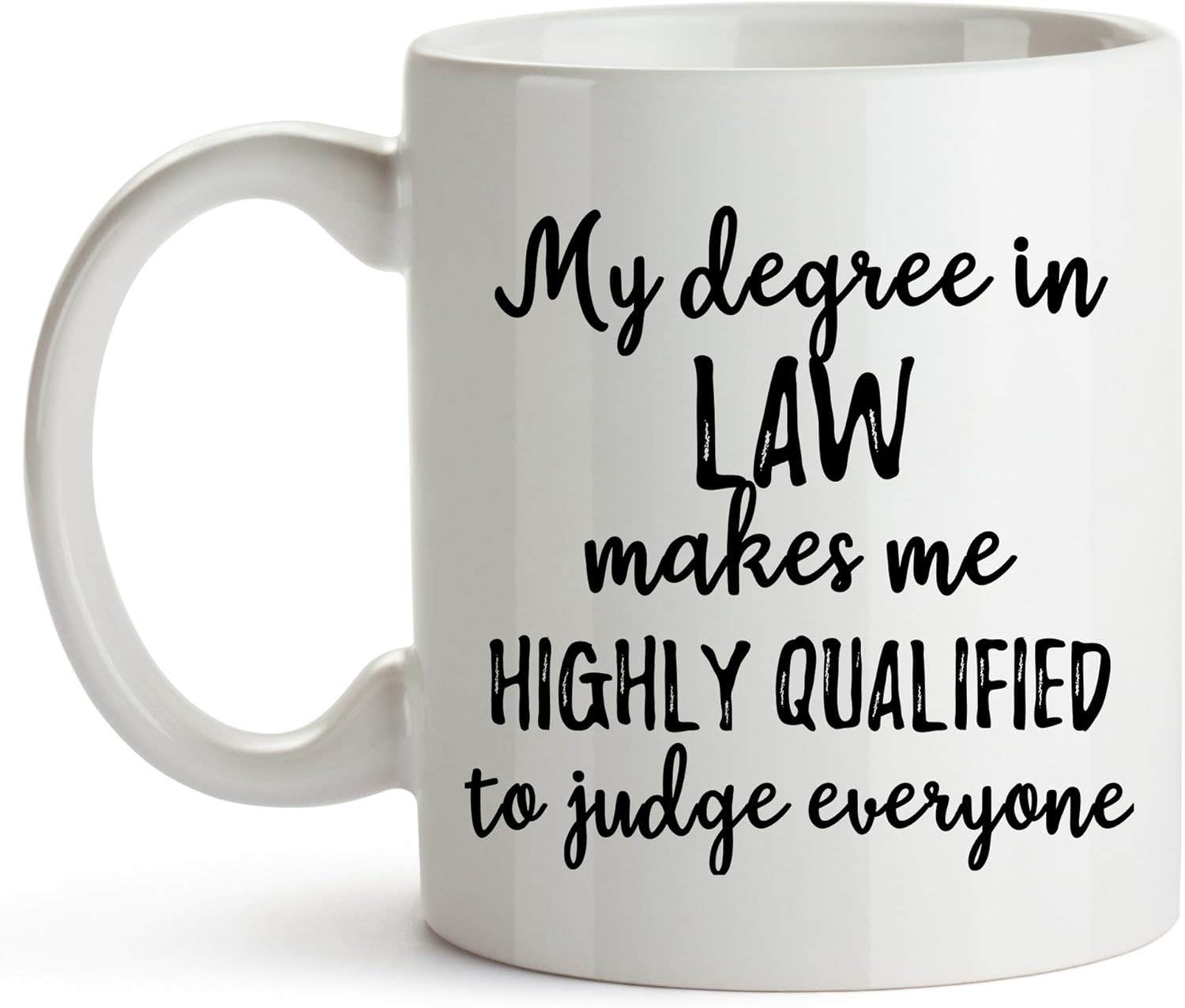 YouNique Designs Law Degree Coffee Mug - 11 oz, White Ceramic - Lawyer Gift