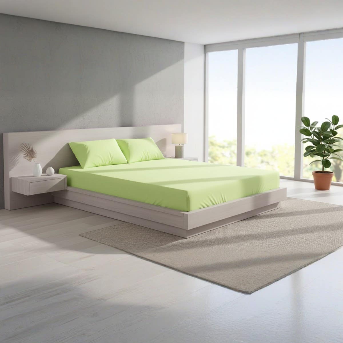 Luxury Apple Green Cotton Bed Sheet Set - 180x200cm - Wrinkle Resistant - 2 Pillow Cases
