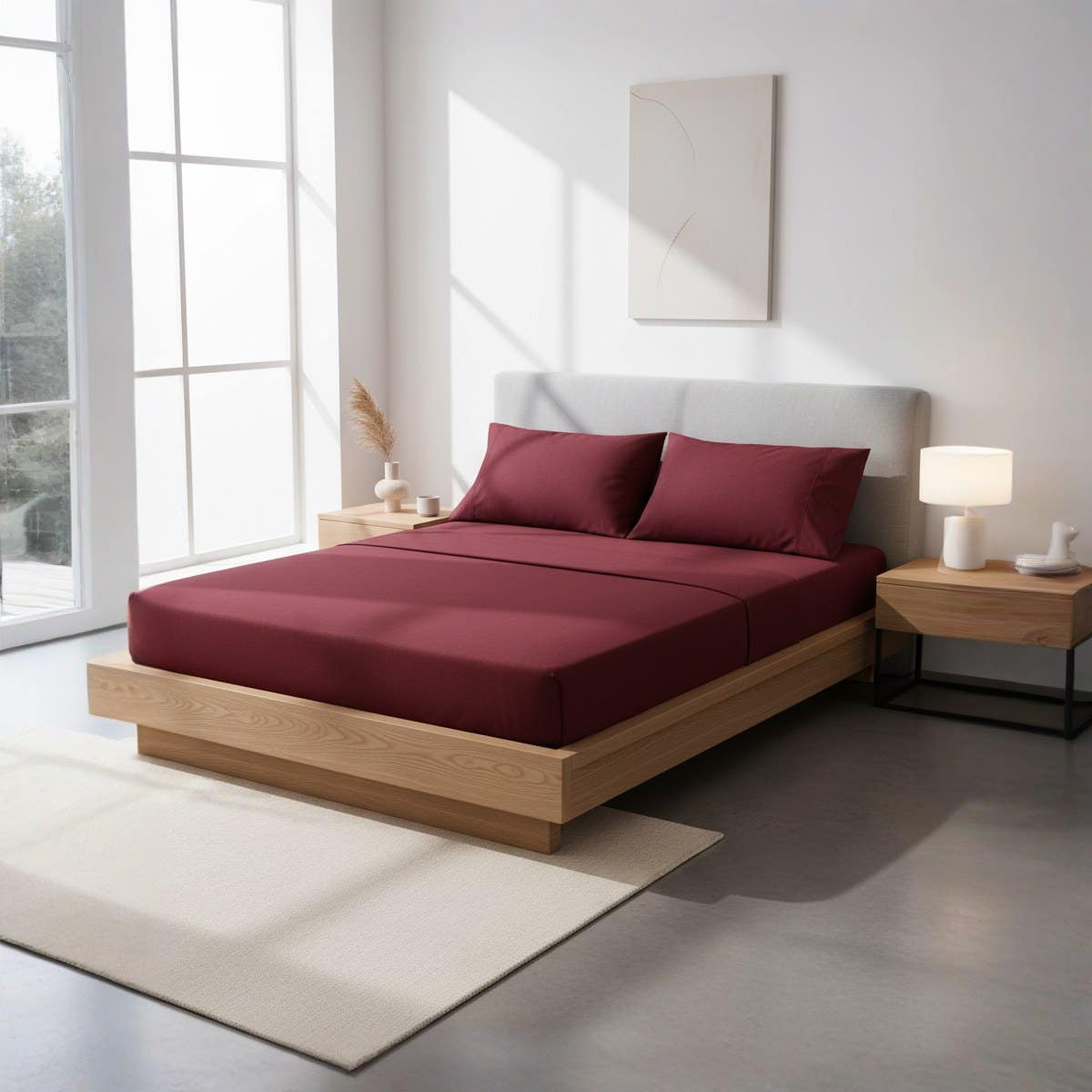 Hotel Quality Solid Cotton Fitted Bed Sheet – Soft, Wrinkle-Resistant & Colorfast – Easy Care – Ideal for Homes, Hotels & Resorts – Size (100x200x30 cm) – Color Dark red