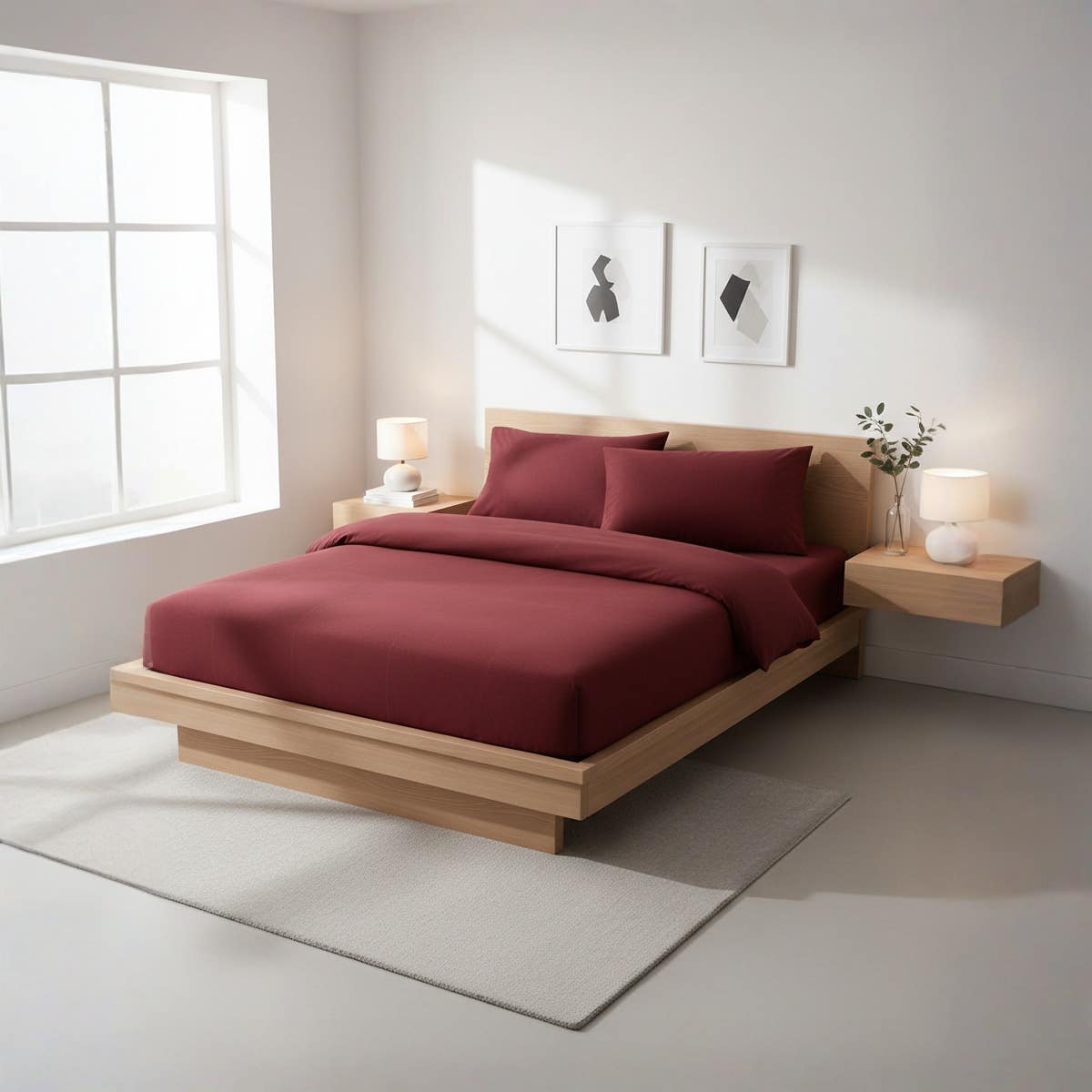 Luxury Burgundy  Fitted Sheet Set with Pillowcases -  Size 180x200x30 cm