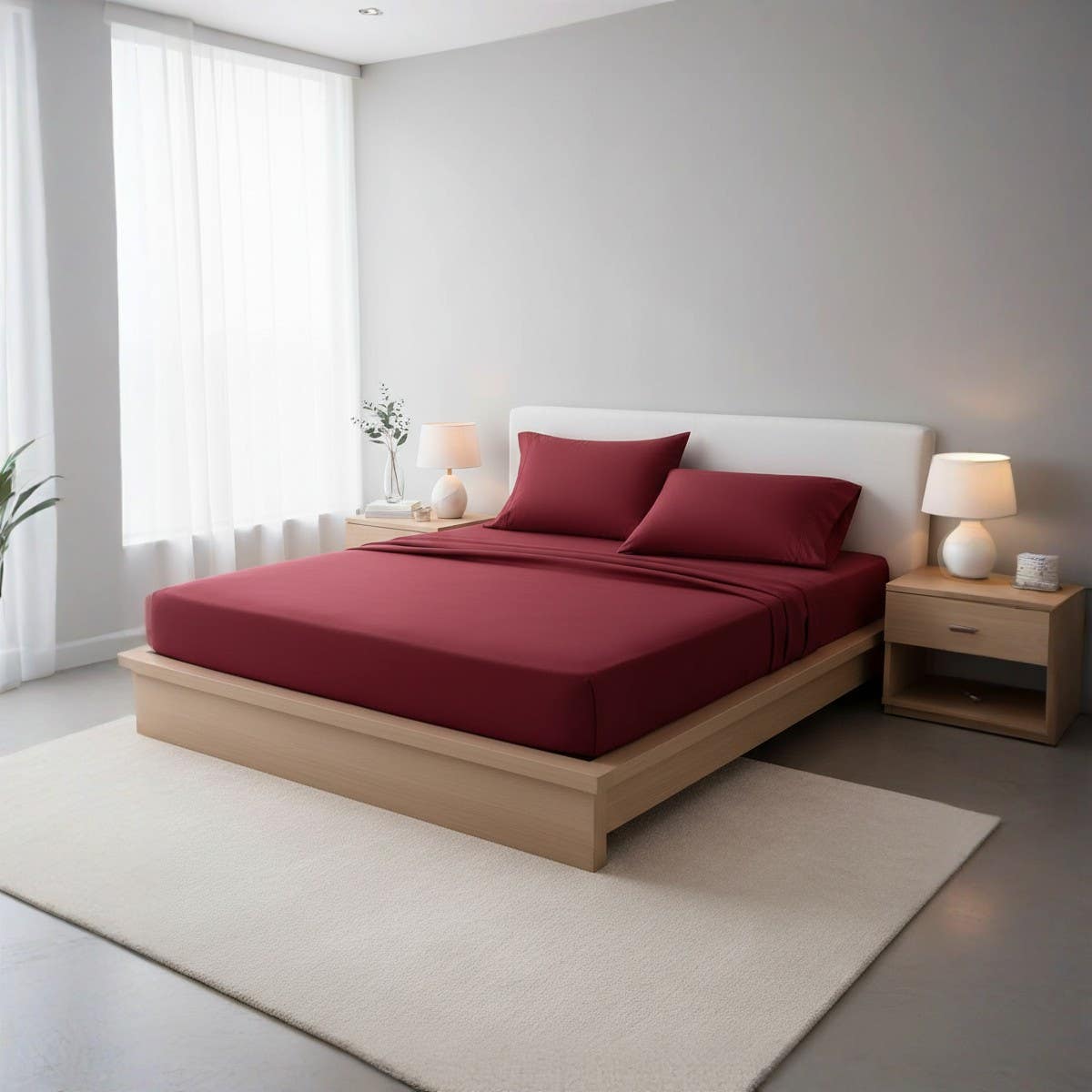Luxury Burgundy Microfiber 3-Piece Fitted Sheet Set with 2 Pillowcases,size 180*200*30cm