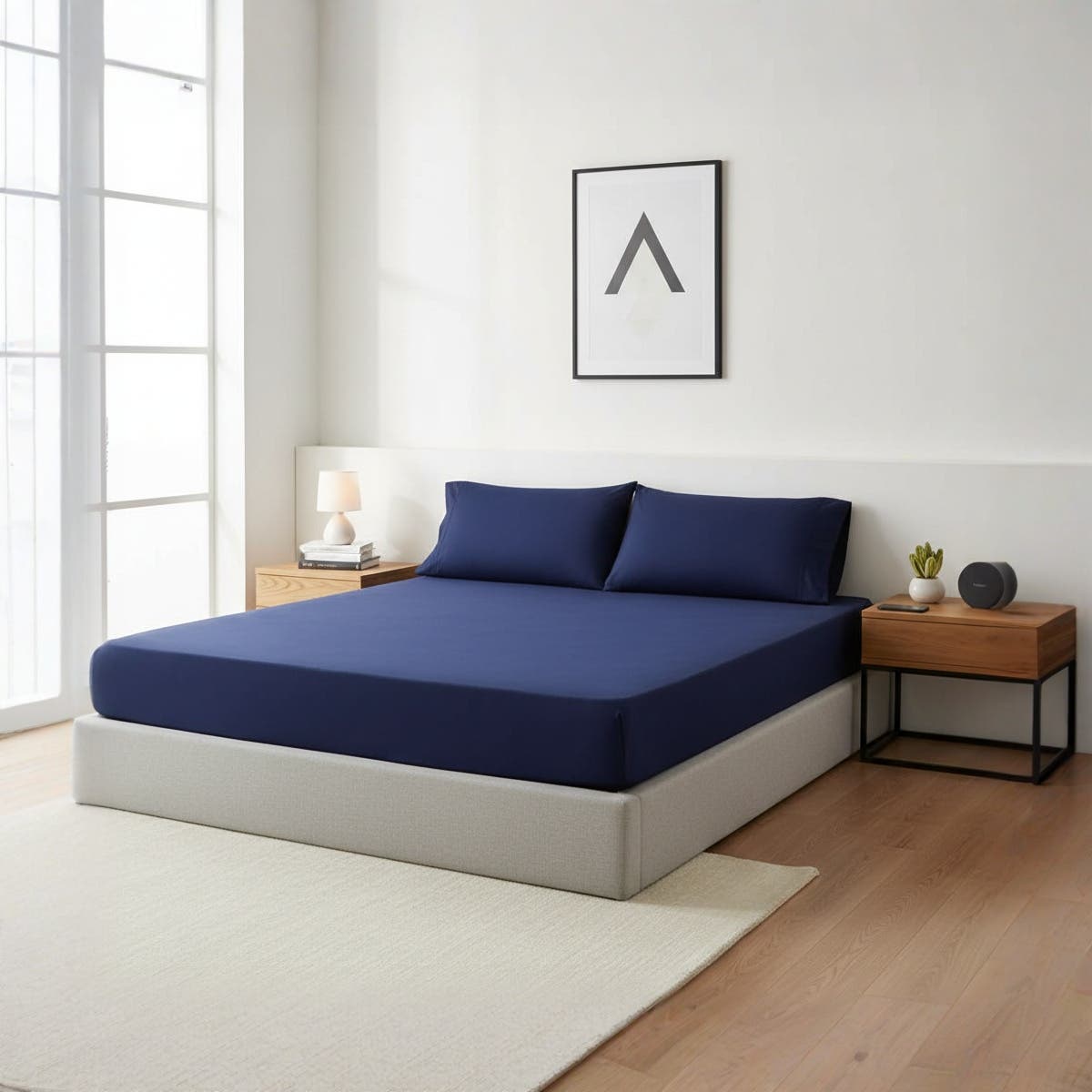Luxury Navy Blue Fitted Sheet Set - 3-Piece Bedding Collection,size100*200*30cm
