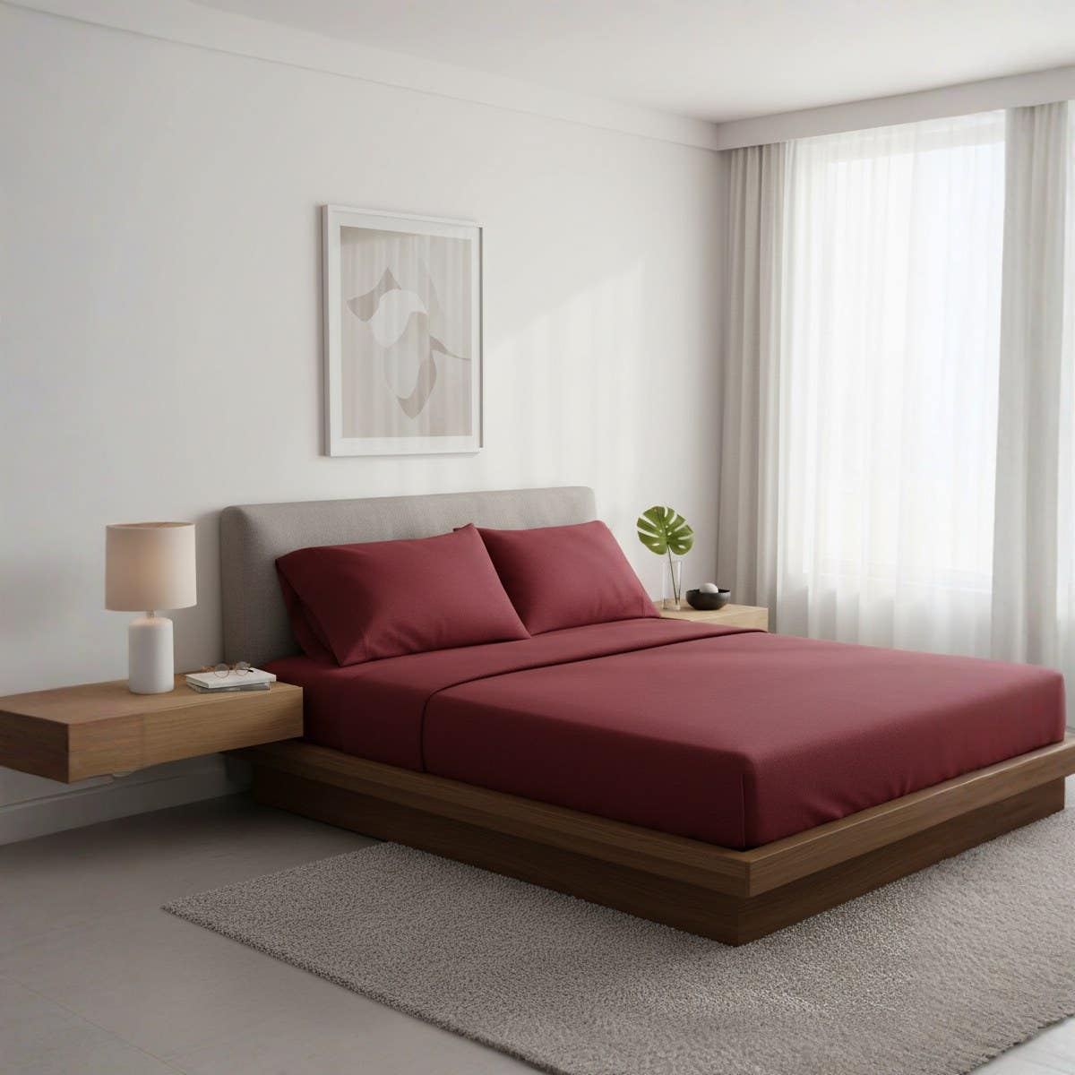 Luxury Burgundy, 3-Piece Fitted Sheet Set, size 140x200x30 cm