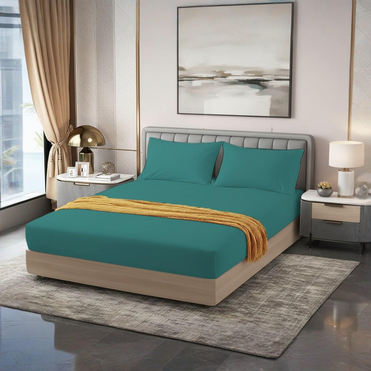 Generic Cotton Green Fitted Sheet Set - 3 Pieces,100CM*200CM*30CM