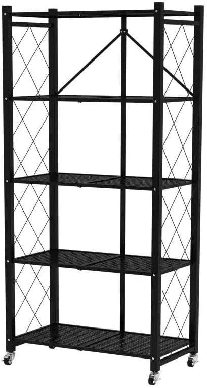 5-Tier Heavy Duty Carbon Steel Folding Storage Shelf - Black