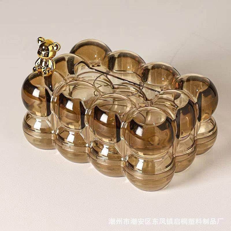 Modern Bubble Design Glass Tissue Box Holder with Golden Bear Accent