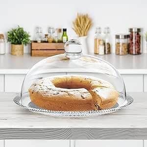 Glass Cake Stand with Lid - Clear Glass, Large Size (30cm), Tiered Design