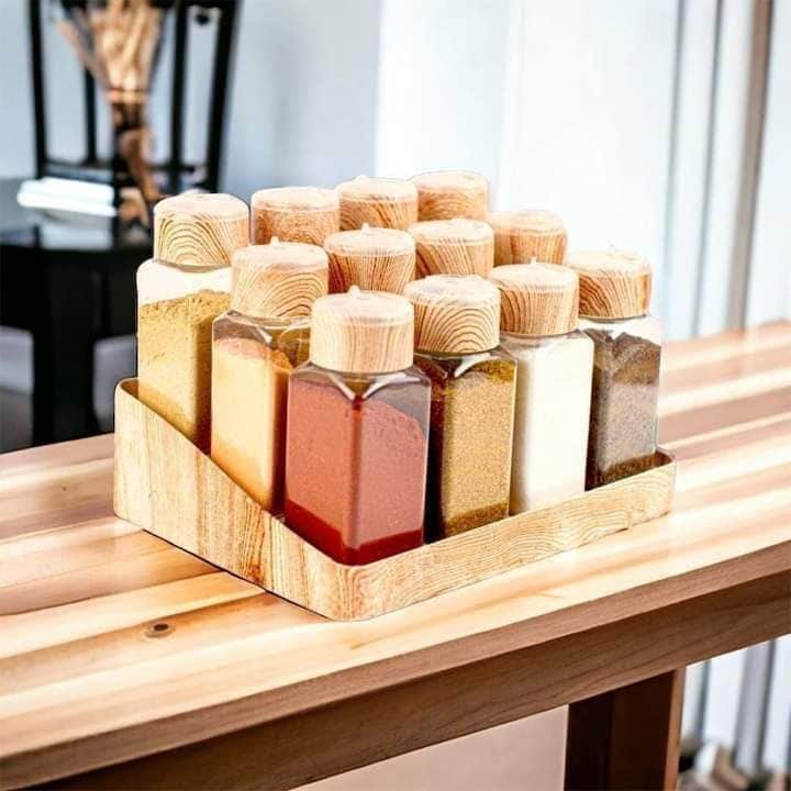 12-Piece Spice Set with Wood Plastic Stand - Generic Brand