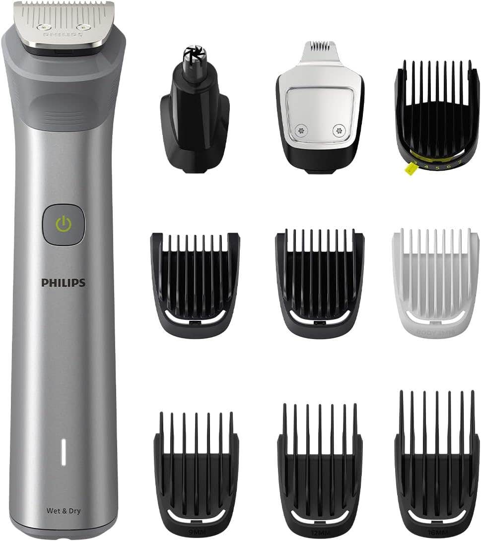 Philips Series 5000 All-in-One Trimmer – 10-in-1 Grooming Kit for Beard, Hair, Face & Body, Adjustable Length Settings 0.5–16mm, Wet & Dry Use, Washable, Cordless – International Warranty – MG5920/15