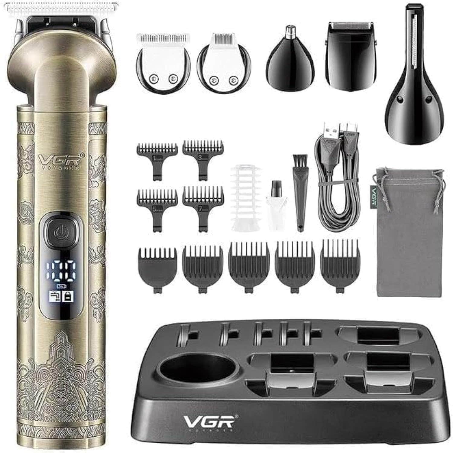 VGR Electric Beard Trimmer, Professional Beard Care Kit for Men with Blades for Face Body Nose Mustache Gifts for Men, VGR-109