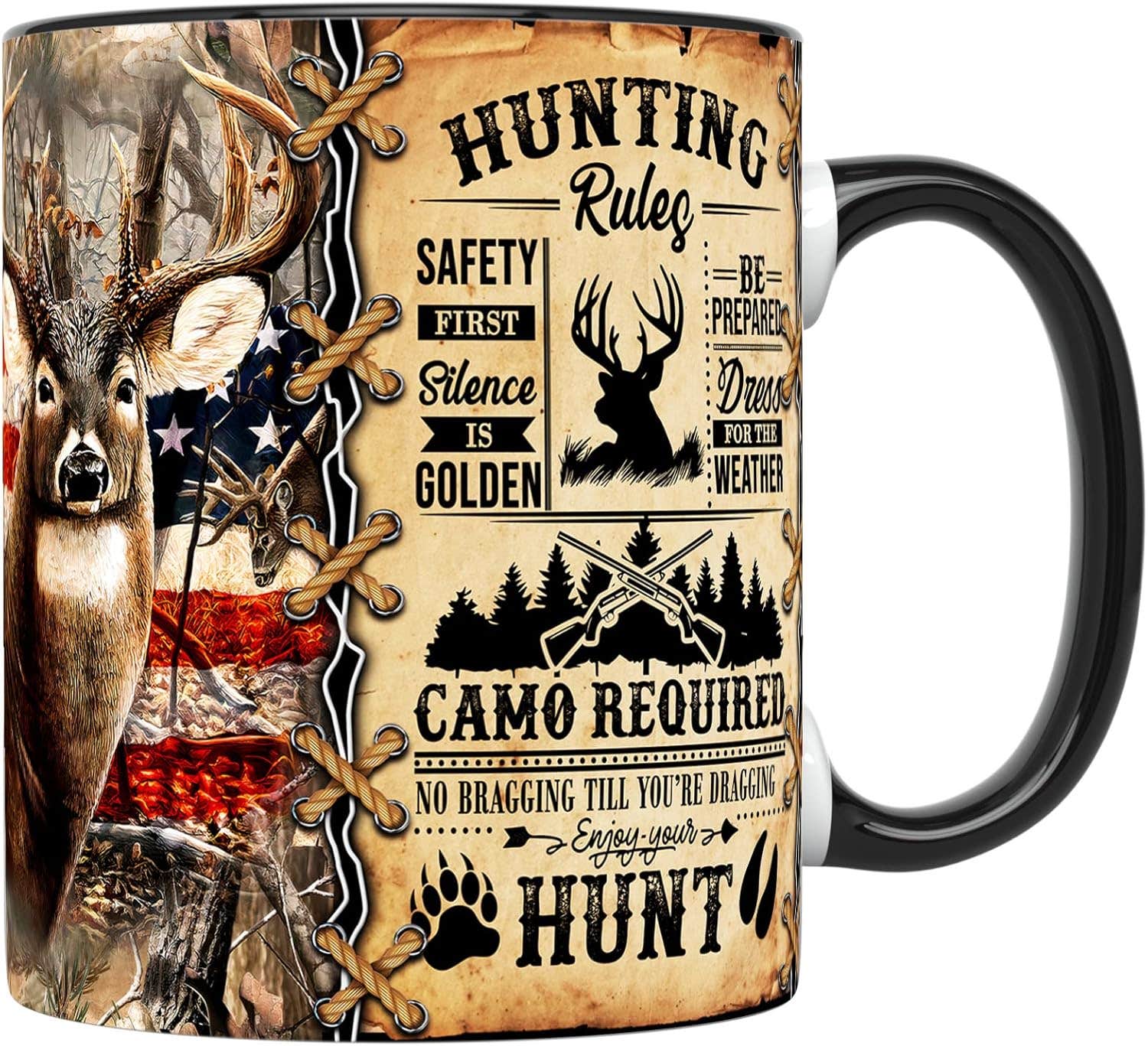 YouNique Designs Deer Hunting Coffee Mug, 11oz, Black Handle, Microwave Safe