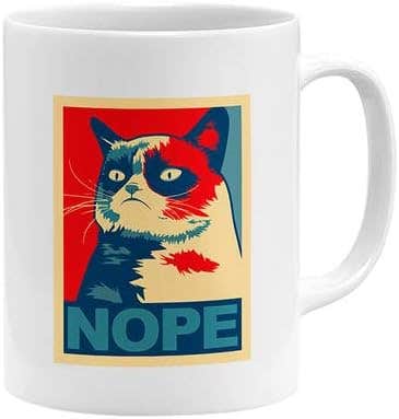 RYN Classic Grumpy Cat Nope Ceramic Coffee Mug, White, 330ml - Dishwasher & Microwave Safe