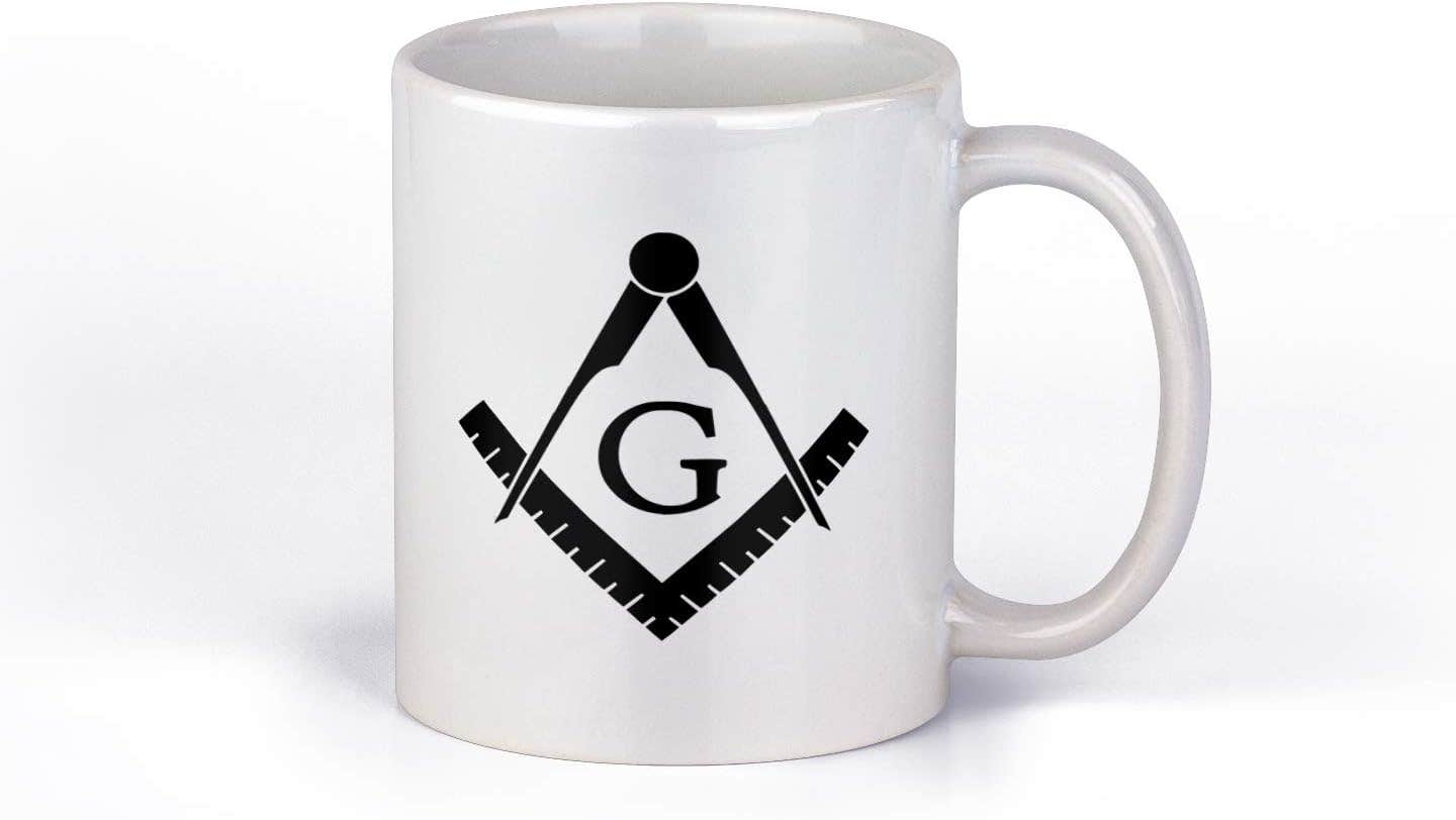 Classic White Ceramic Masonic Square and Compass Coffee Mug | Microwave Safe | 11-Ounce