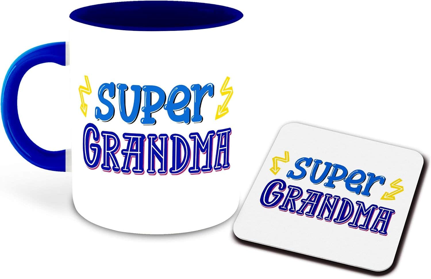 DecorVecor Ceramic Grandma Inspired Coffee Mug with Coaster - Dark Blue - 325ml