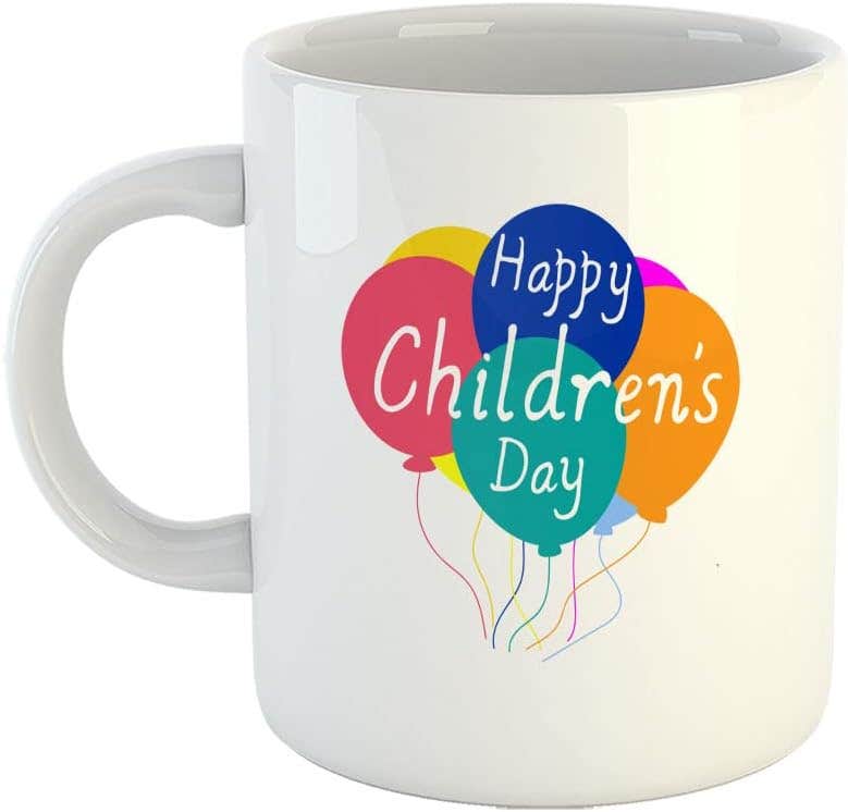 Happy Childrens Day Wishes Ceramic Coffee Mug - White, 325 ML - Gift for Brother, Sister, Students
