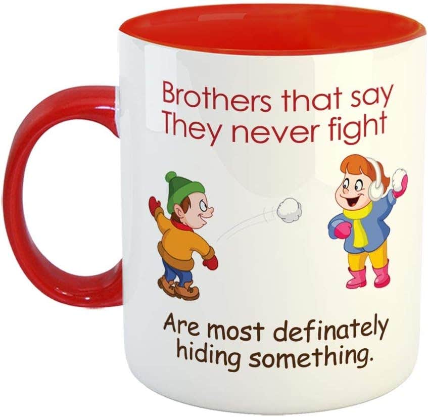 FurnishFantasy Red Ceramic Brother/Sister Coffee Mug - 350ml, Microwave Safe
