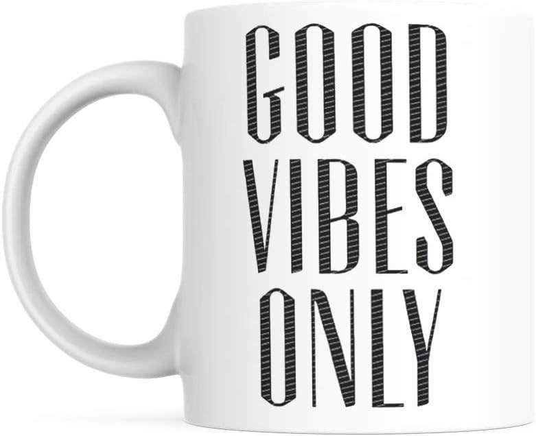 PUREZENTO Good Vibes ONLY Ceramic Coffee Mug - 350ml Capacity, White, Dishwasher Safe
