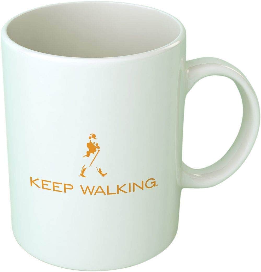 Fast-print Printed Mug - White Ceramic Keep Walking Mug - Orange Accents