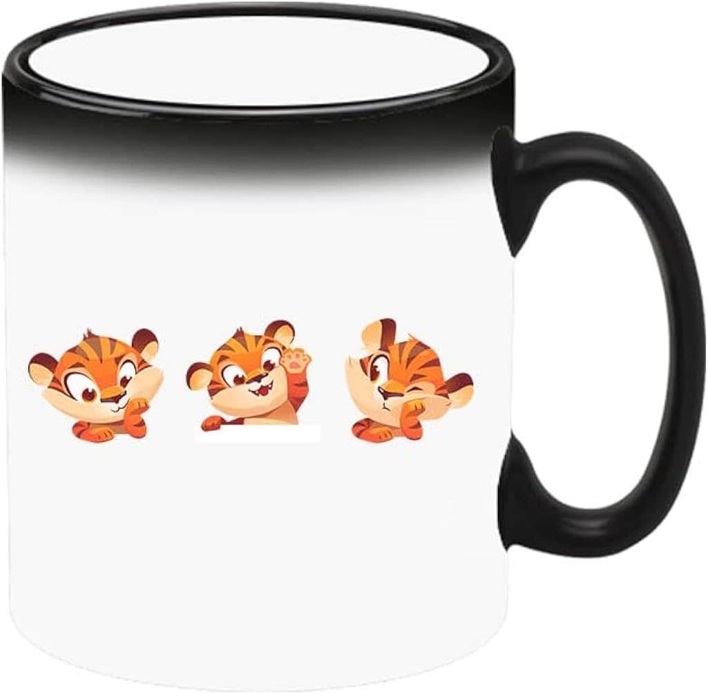 Colour Changing Heat Sensitive Magic Mug - Add Hot Tea or Coffee Cute Tiger Expressions For Home Office Gift Kids Men Women