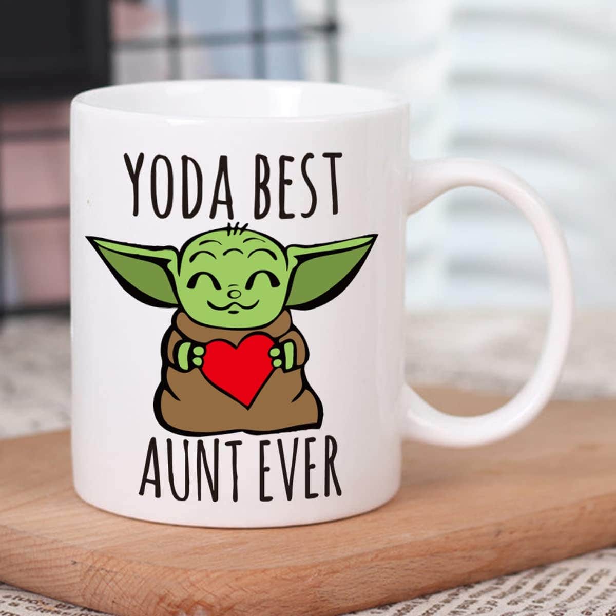 AMRIU Baby Yoda Best Aunt Ever Coffee Mug - Ceramic, White, 312g - Microwave Safe