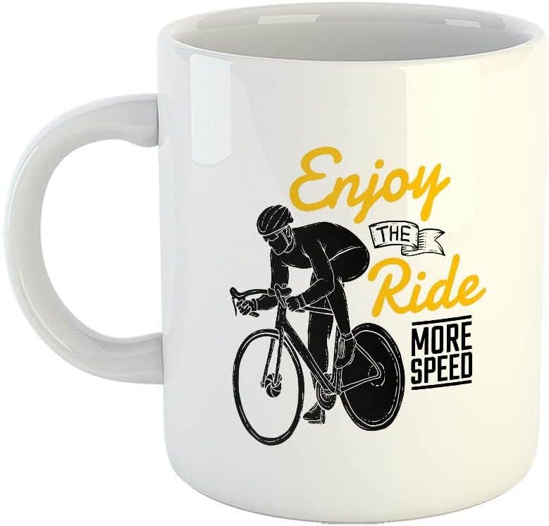 Happu Printed Cycling Ceramic Coffee Mug - Enjoy The Ride Mode Speed