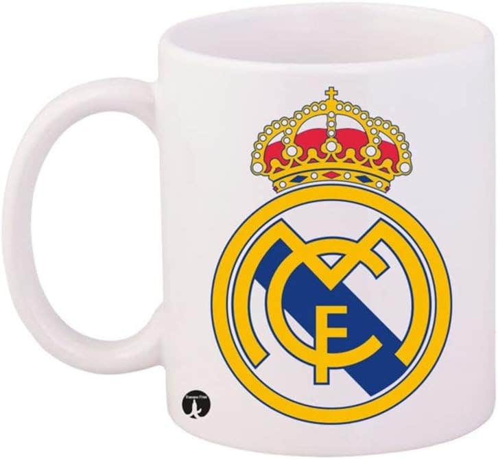 Real Madrid Ceramic Mug with Star Print - White, Microwave Safe - 11oz