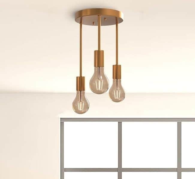 Modern Brushed Gold 3-Light Pendant Chandelier | Clear Glass | Contemporary Cluster | Kitchen Dining Room