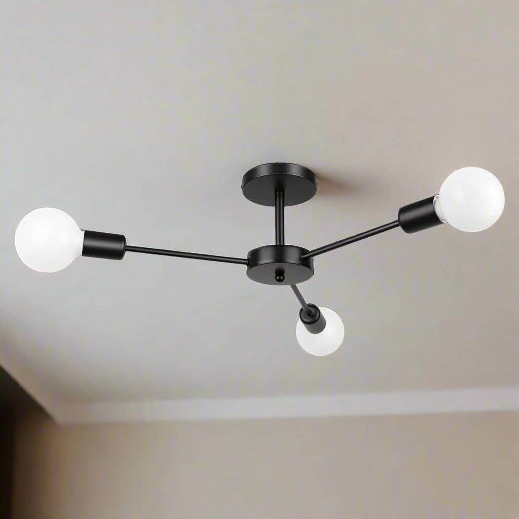 Modern Black Metal Sputnik Semi Flush Mount Ceiling Light - 3-Light Fixture