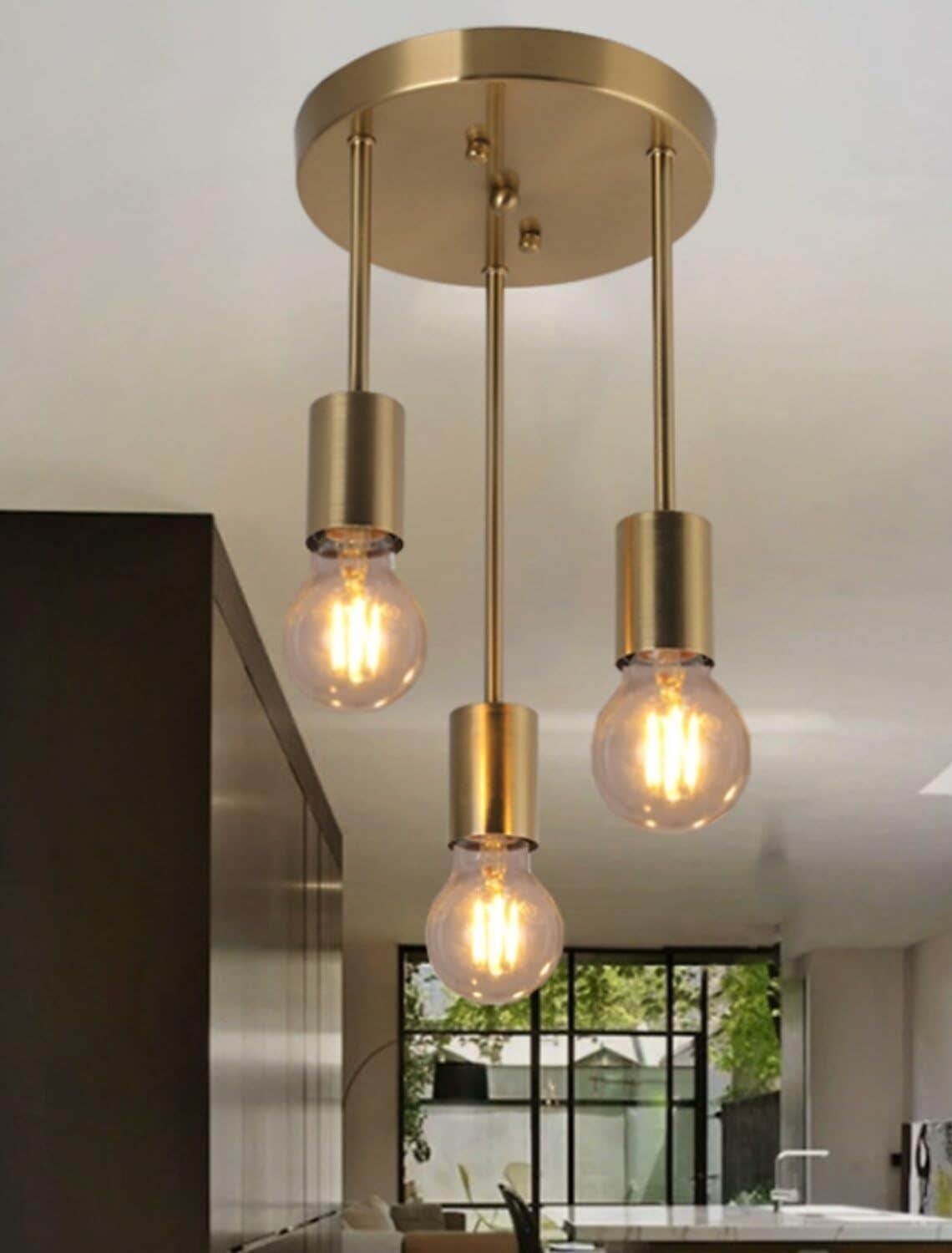Modern Brushed Brass 3-Light Pendant Ceiling Fixture - Industrial Style Kitchen & Dining Room Lighting
