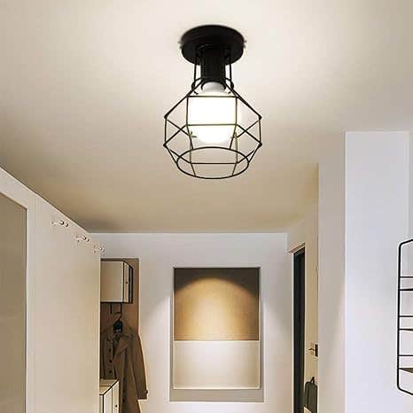 Modern Black Metal Geometric Cage Ceiling Light - Semi-Flush Mount