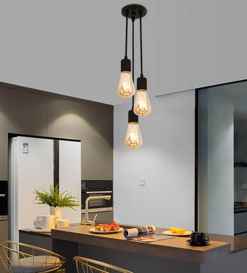 Modern Black Metal 3-Light Pendant Ceiling Fixture for Kitchen, Living Room, Bedroom - E27 Bulb Compatible