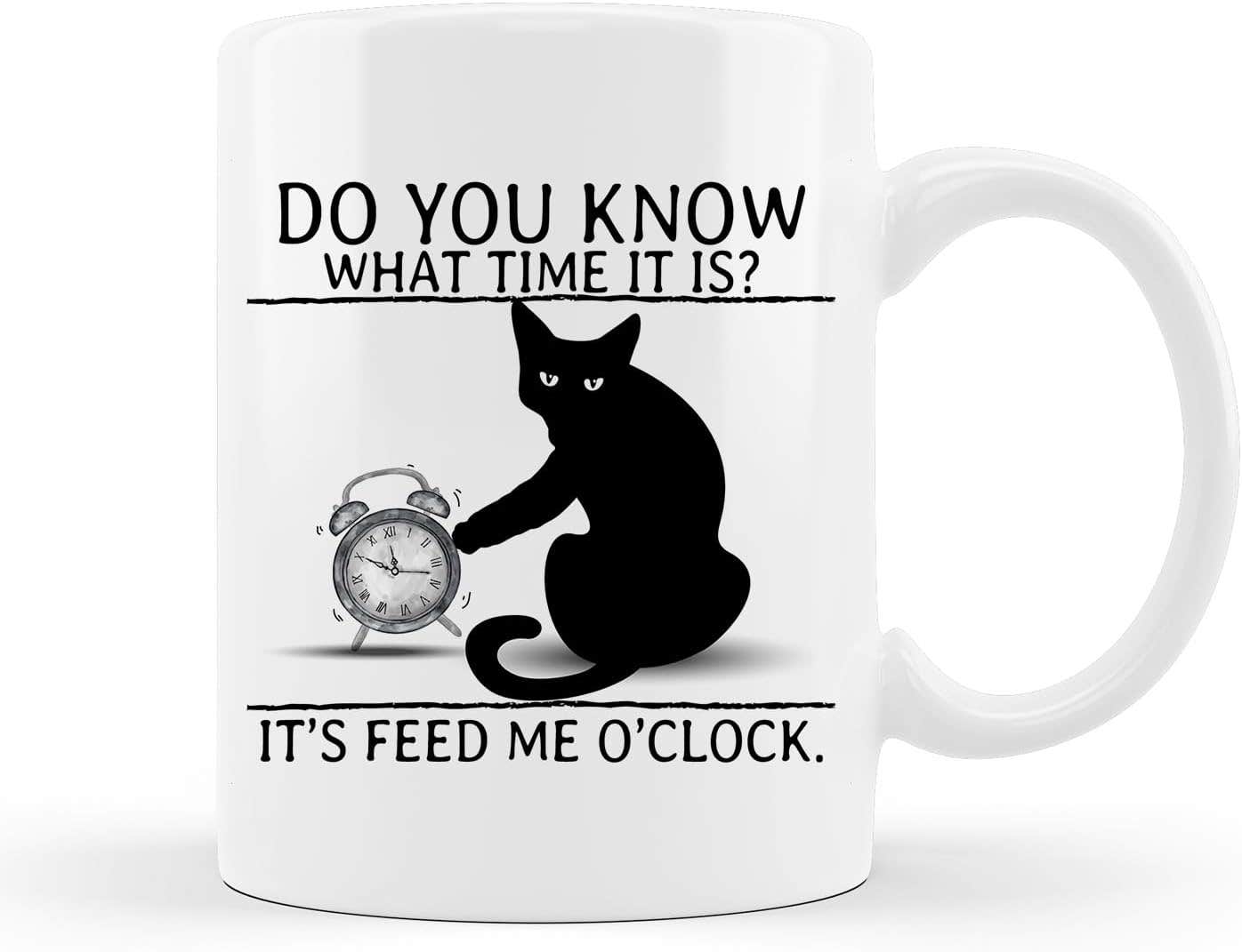 QUICQOD Cat Ceramic Coffee Mug - Funny Cat Design - Microwave Safe - 11 oz White