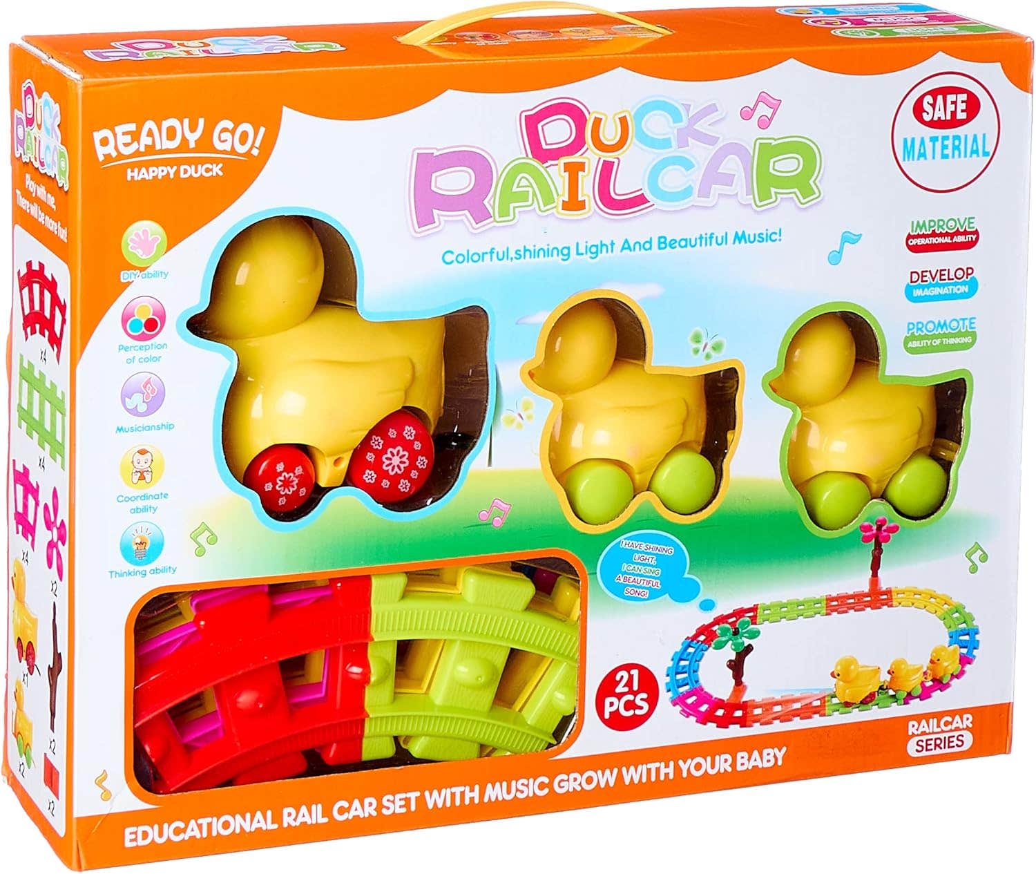 Train Tracks with Duck Shaped Train Cars - 21 Pieces