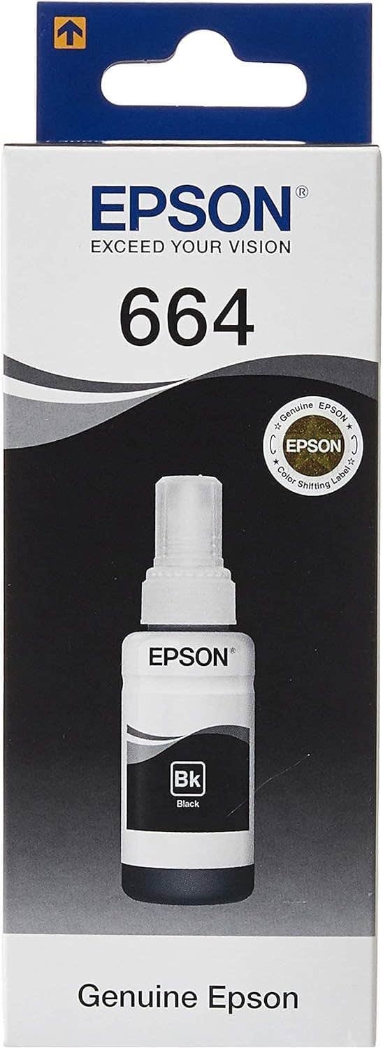 "Epson T6641 Black Ink Bottle 70ml - Refillable, Compatible with EcoTank Printers - Original Epson Store Product"