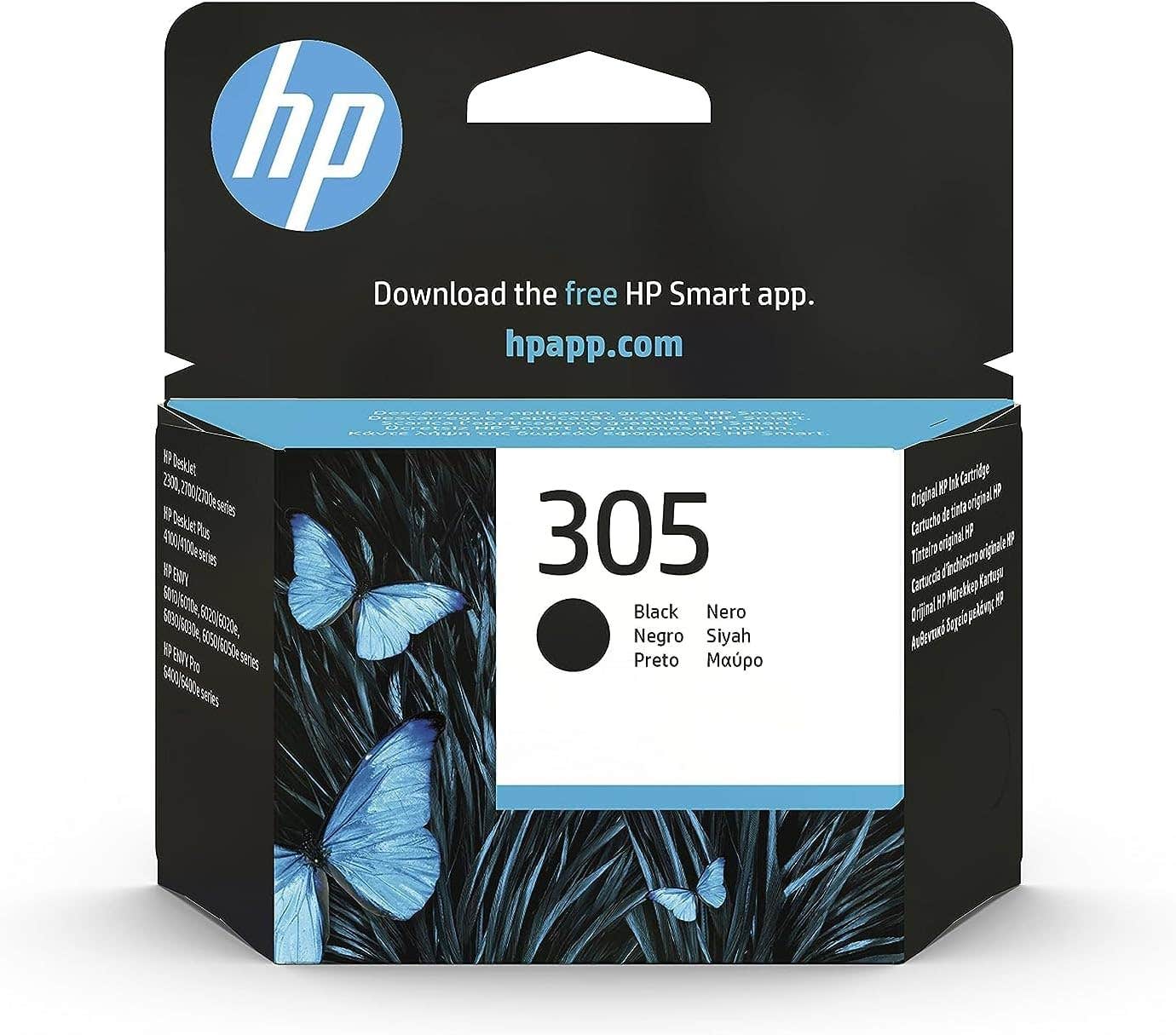 "HP 305 Black Original Ink Cartridge - High Yield, Crisp Text & Vivid Colour, Compatible with HP Envy & Deskjet"
