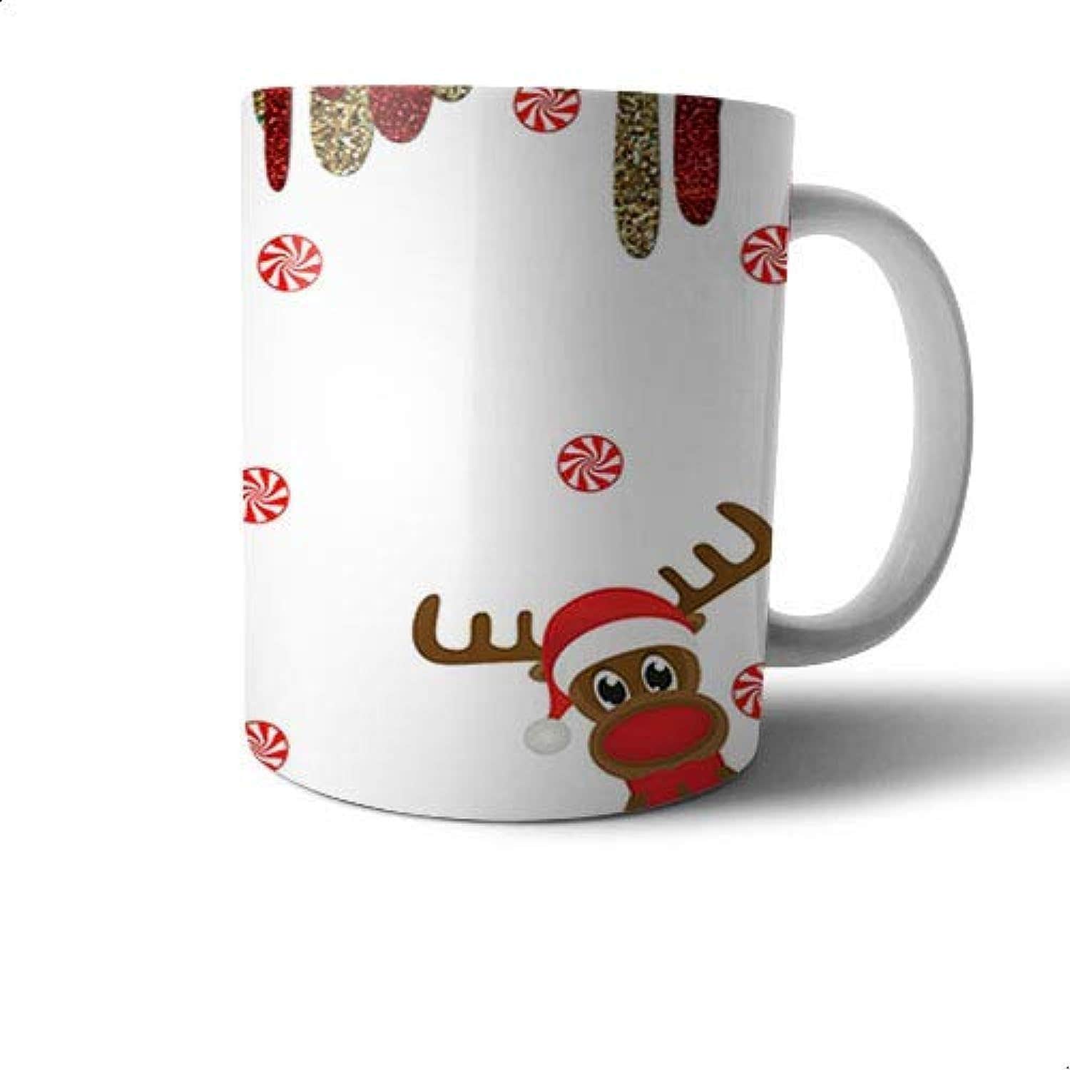 Christmas Deer Ceramic Mug - White, Refrigerator Safe